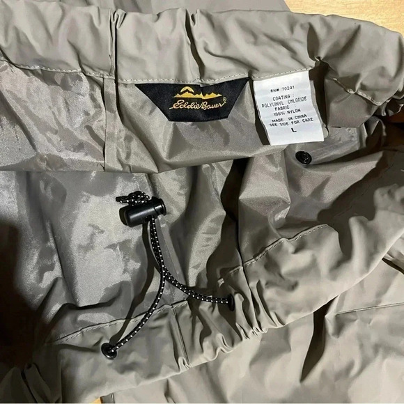 Eddie Bauer Waterproof Pants Mens L Beige Rain Over PVC Elastic Hunting Fishing - Picture 7 of 10